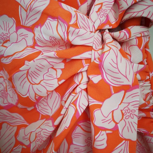 SHEIN Allover Floral Print Twist Side Skirt Midi Zip Fit Orange XS High Waist - Picture 9 of 9